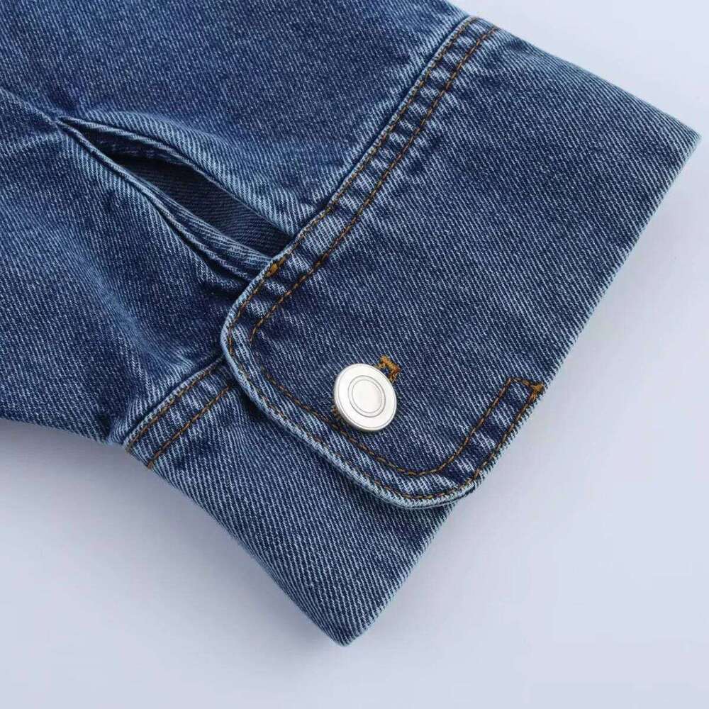 ZBZA Women's Classic Denim Lapel Long Sleeve Single Breasted Loose Hem Top Spring and Summer New Casual Fashion Jacket