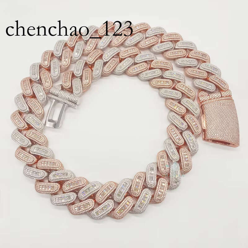Custom 26mm Baguette Cut Moissanite Dia Cuban Link Sier Necklace for Men Hip Hop Fine Jewelry Charm VVS Chain