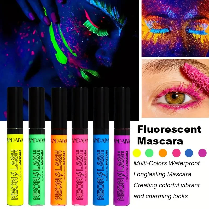 6Pcs Fluorescence Mascara Waterproof No Blooming Fast Dry Colorful Neon Eyelashes Curling Yellow Lengthens Eye Lashes Cosmetics 250523