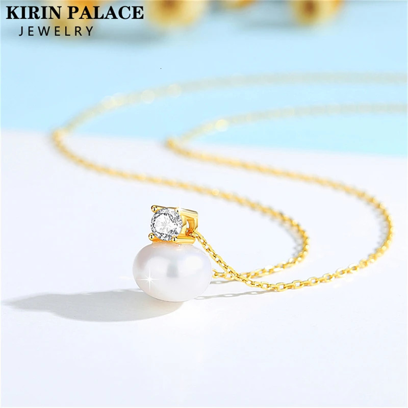 Real 18K Yellow Gold Necklace Pendant Natural Freshwater Pearl Pure AU750 Fine Jewelry for Women Birthday Gift 250520