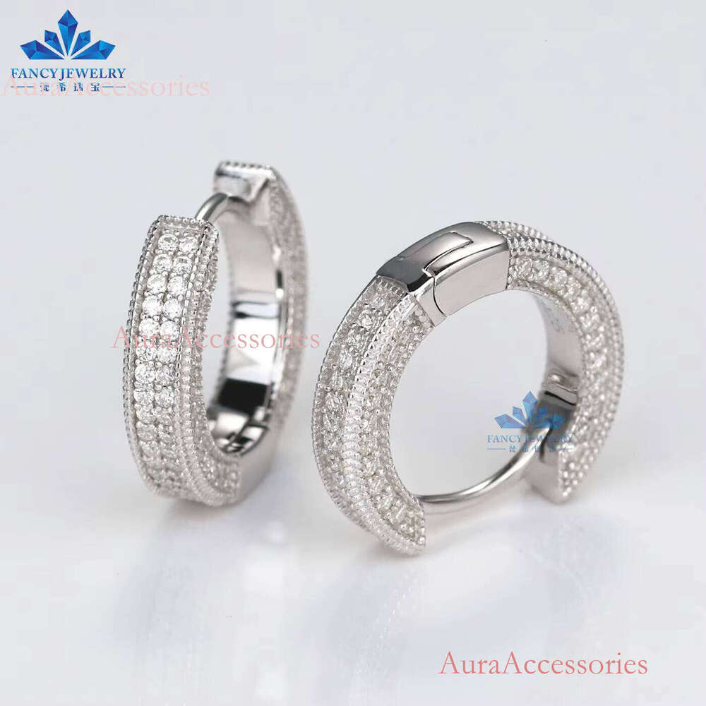 High Quality Waterproof Sier Hoop Pass Tester Moissanite Dia Hip Hop Jewelry Unisex Earrings