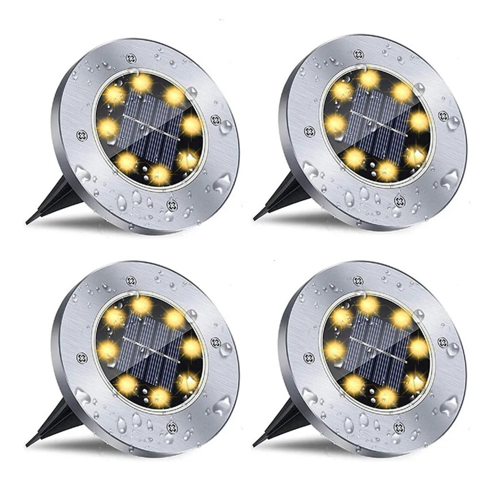 4 Pcs 8LED Solar Power Disk Light Outdoor Garden Solar Underground Light Deck Light Spotlight Buried Solar Led Lamp 250520