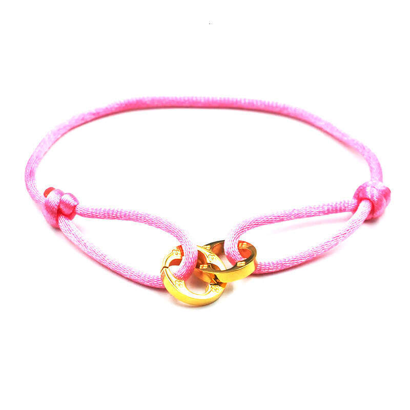 Handwoven Couple Stainless Steel Bracelet Donkey Hollow Four-Leaf Clover Double Ring Adjustable
