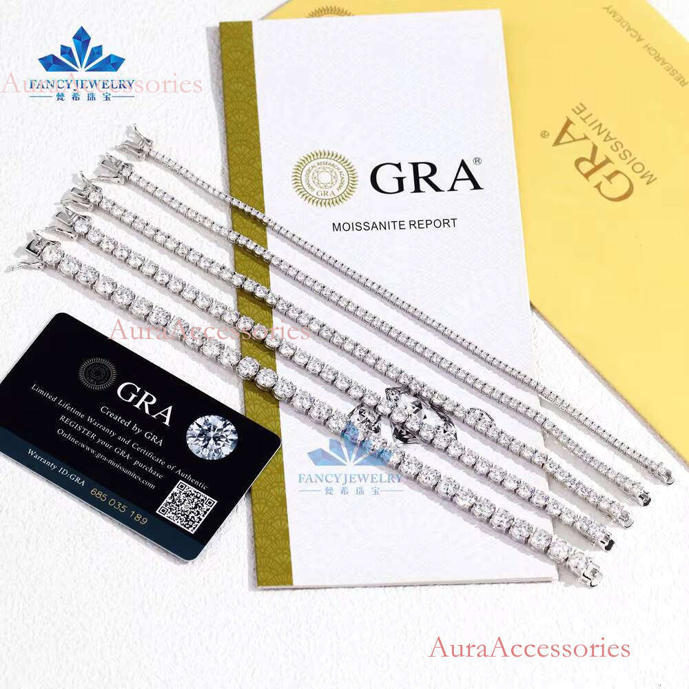 2mm-6.5mm Rhodium Plated Clover Bracelet Durable Solid Sier Tennis Chain Moissanite Fine Jewelry Wedding Gift