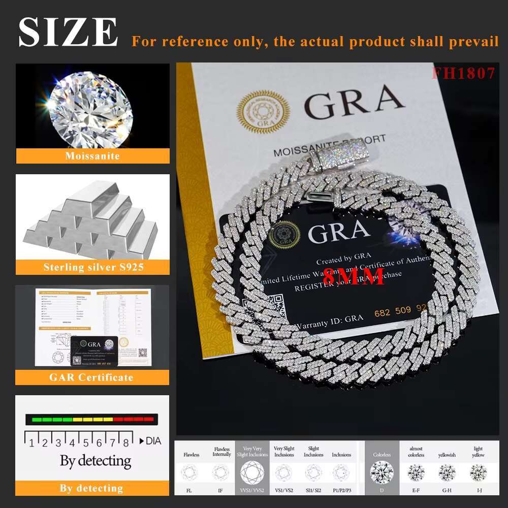 Wholesale Price Jewelry Factory Price S925 Sterling Silver Lab Diamond Hip Hop Jewelry Iced Out Vvs Moissanite Chain Cuban Link