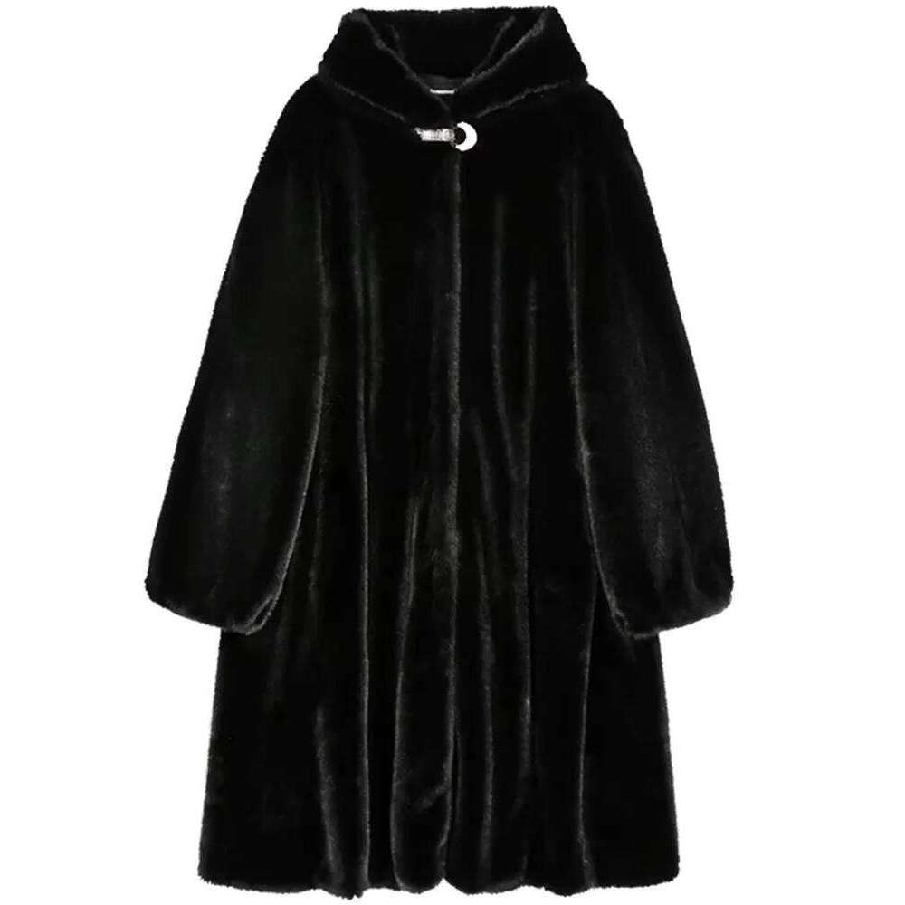 Mauroicardi Autumn Winter Long Black Thick Warm Soft Faux Mink Fur Coat Women with Hood Elegant Chic Fluffy Jacket