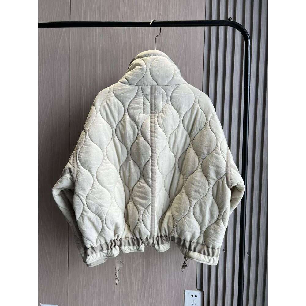 Quilted coat ETJ traf QUILTED JACKET WITH TIES new beige drawstring high neck pocket clip cotton jacket for women