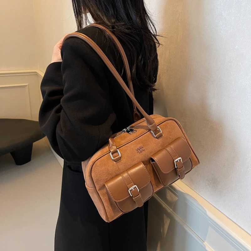 Women Vintage Shoulder Bag PU Leather Retro Tote Handbag Multi-Pockets Slouchy Tote Purse Female Travel Work Bag Y250528