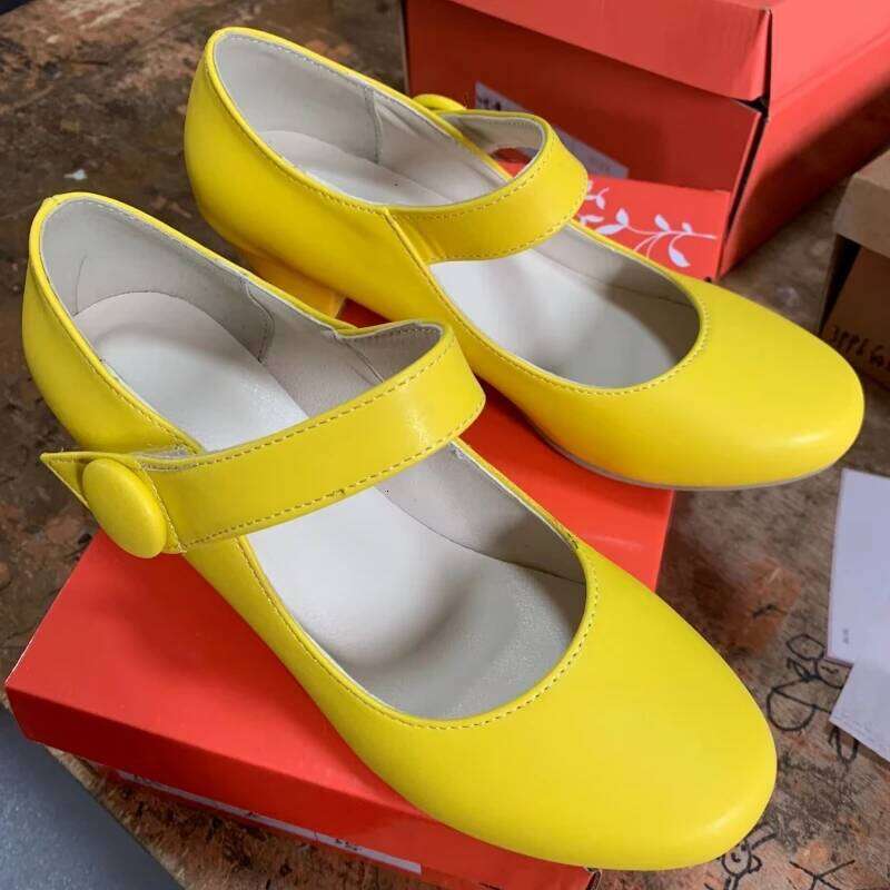 Yellow Women's Block Low Heels Mary Janes Fashion Comfortable Pumps Strap Beige Pink Party Wedding Shoes Ladies Casual