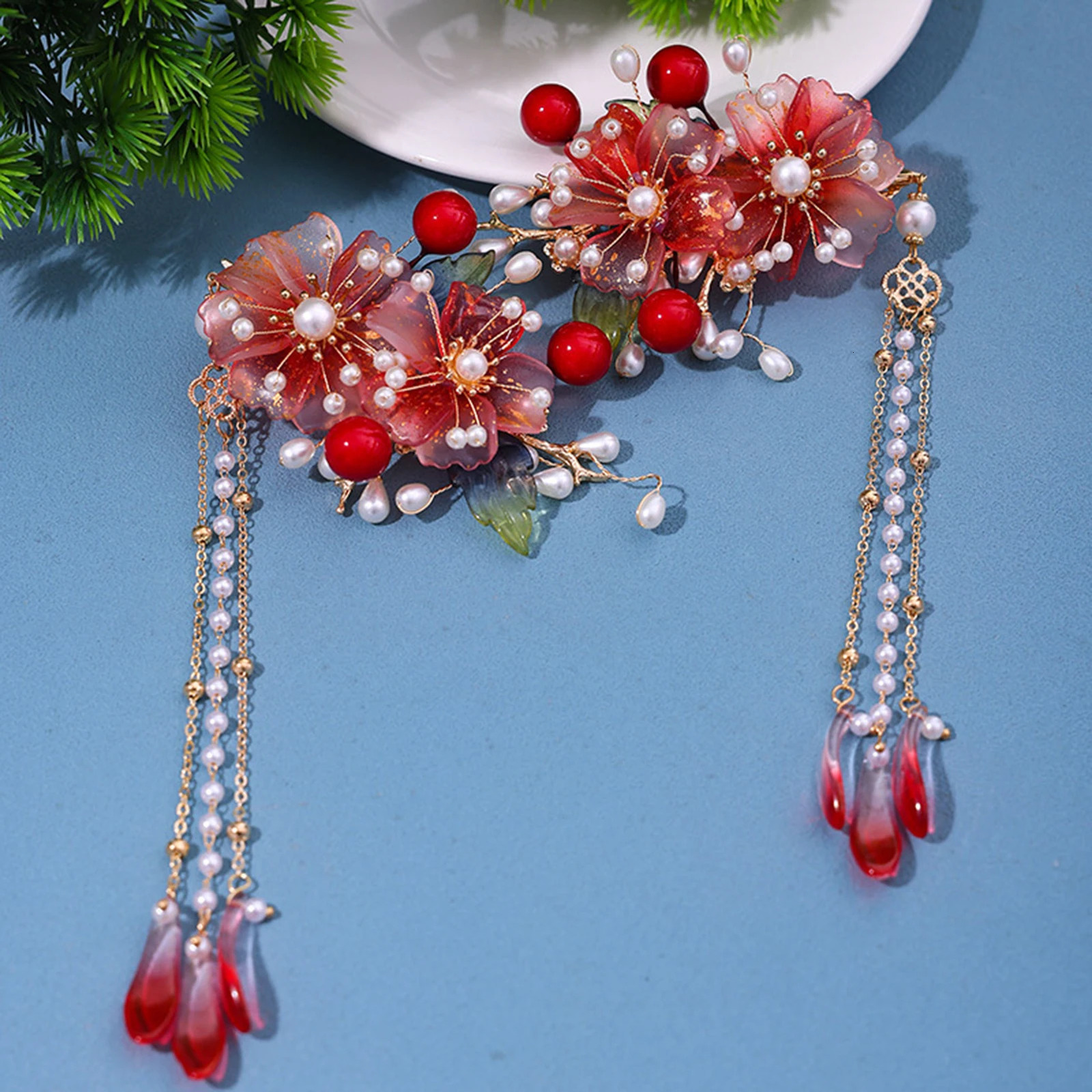 Chinese Style Hairpins with Pearls Decor Handmade Vintage Tassel Pair Hair Clip for Thick Curly Styling Decorative MIAO 250519