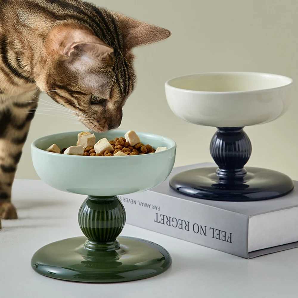 Elevated ceramic pet bowl for cats and dogs pet drinking bowl neck-friendly design anti-tipping base promotes healthy digestion Y250528