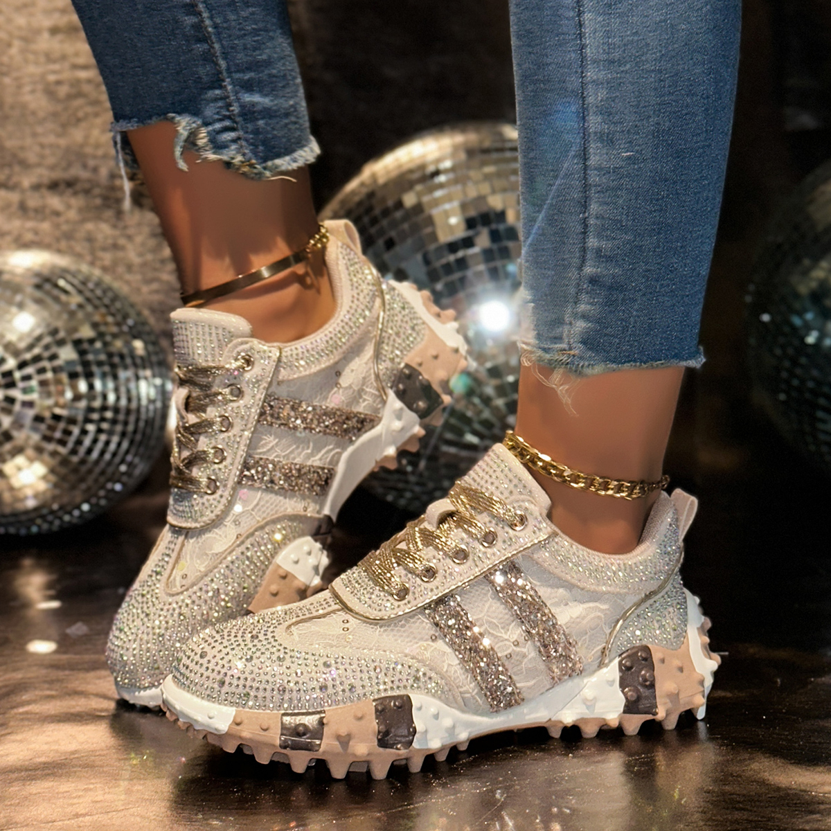 2025 Luxury Diamond Women's Casual Shoes Designer Fashion Sports Shoes High Quality Shining Women's Running Shoes Comfortable Vulcanized Sho
