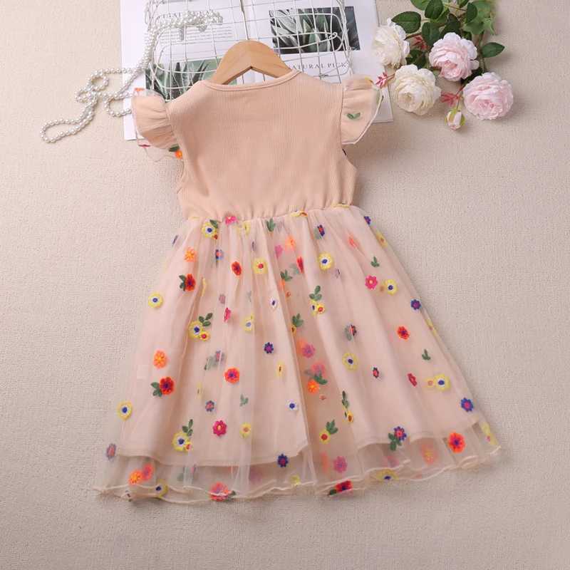 Humor Bear Girls New Summer Clothes Fly Sleeve Print Splice Sweet and Cute Mesh Dress Gentle Style Vestidos Casual Outfit 2-6Y X250528