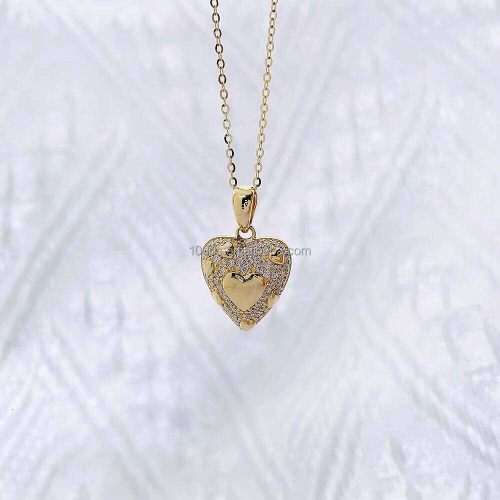 AU585 Solid 14K Yellow Gold Moissanite Heart Pendant Necklace Fine Jewelry for Wholesale