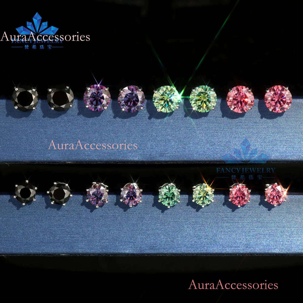 High Quality Sier 6.5MM Brilliant Cut D VVS Moissanite Screw Back Four Prong Stud Earrings Gift GRA Certificate