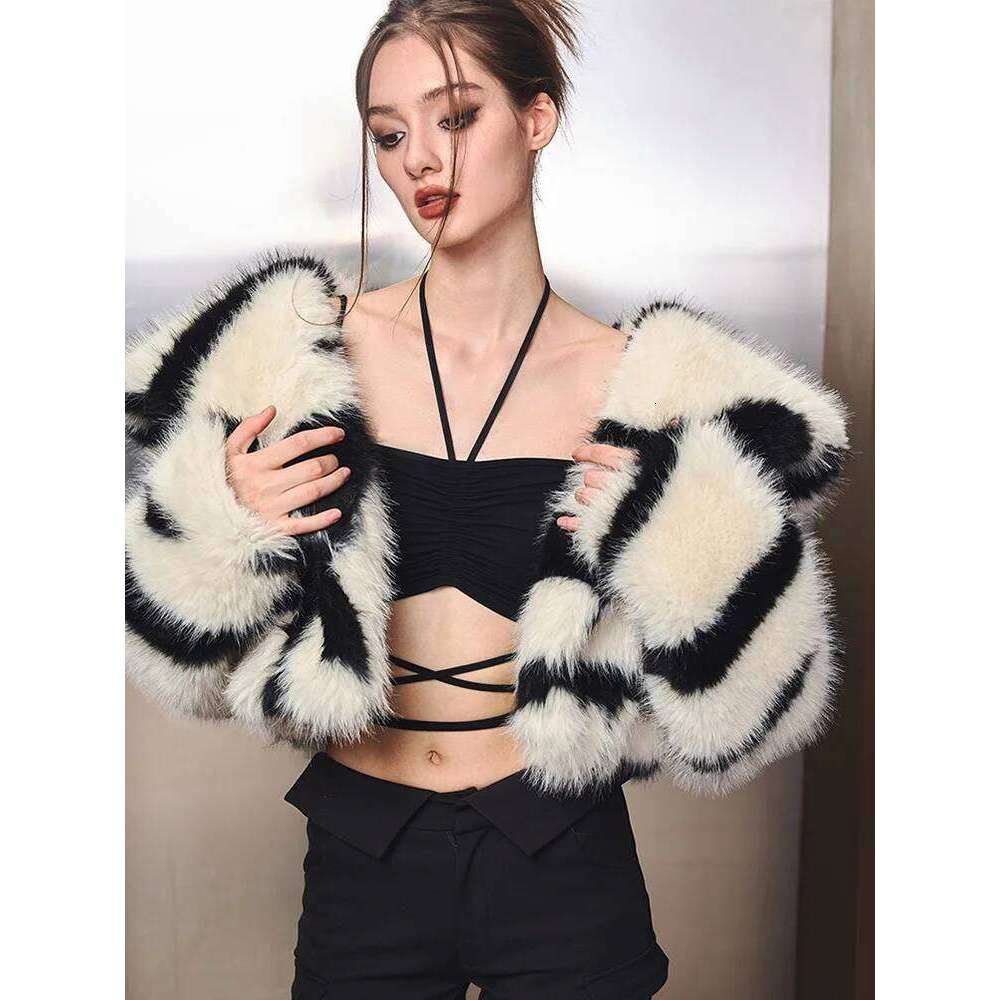 Casual Short Faux for Women Eco-friendly Fur Coat Plush Jacket Turndown Collar Zebra Loose Winter Clothes Korean
