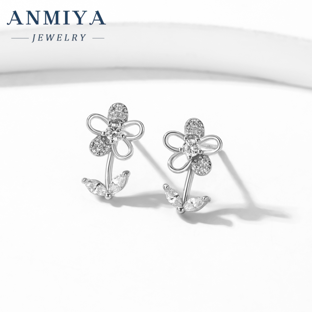 Fashion Wedding Jewelry Earrings New 925 Sterling Silver Clear Zircon Flower Stud Earrings for Women Gifts