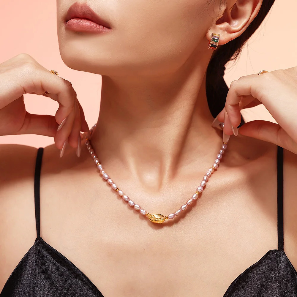 Elegant Purple Freshwater Pearl Necklace for Women Copper Beaded Clavicle Chain Jewelry Gift Wholesale 250520