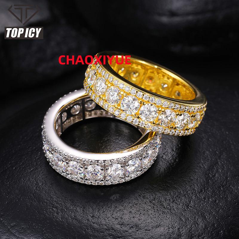 Top Icy Fine Jewelry Wedding Engagement Ring 925 Sterling Silver VVS D Color Moissanite Diamond Men 18K Gold Eternity Band Rings