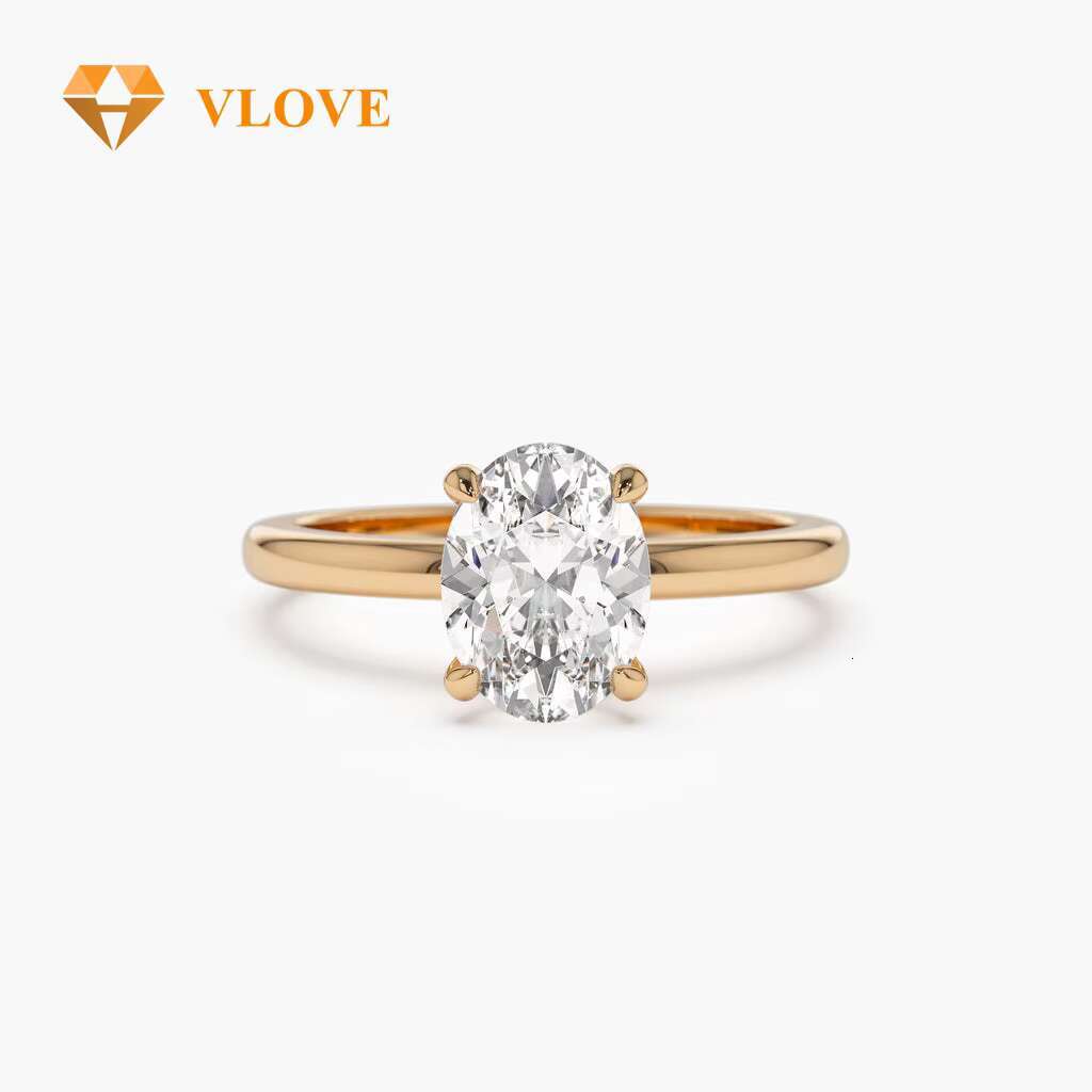 VLOVE Luxurious Jewelry Pieces Custom Design Rings 14k 1ct Oval Shaped Lab Grown Diamond Engagement Ring