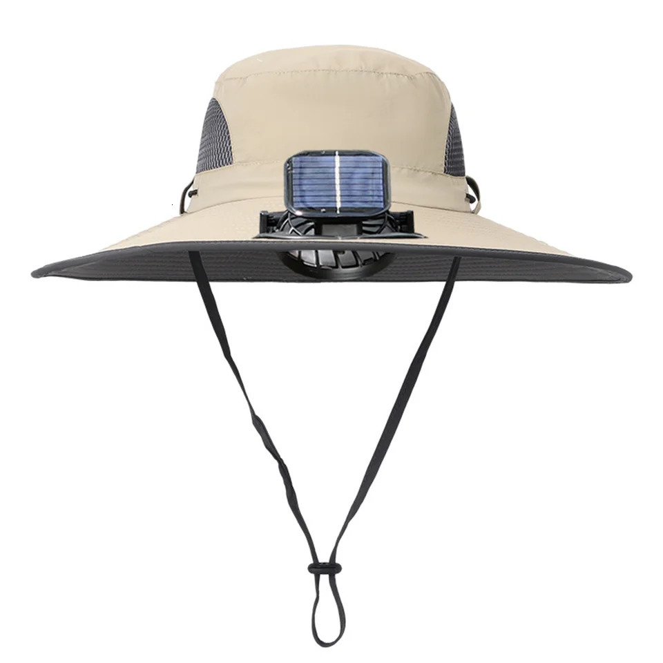 Summer Solar Fan Hat Outdoor Camping Fishing Hiking Sunscreen Fisherman Hats Men Women Brim Uv Waterproof Bucket Cap 250526