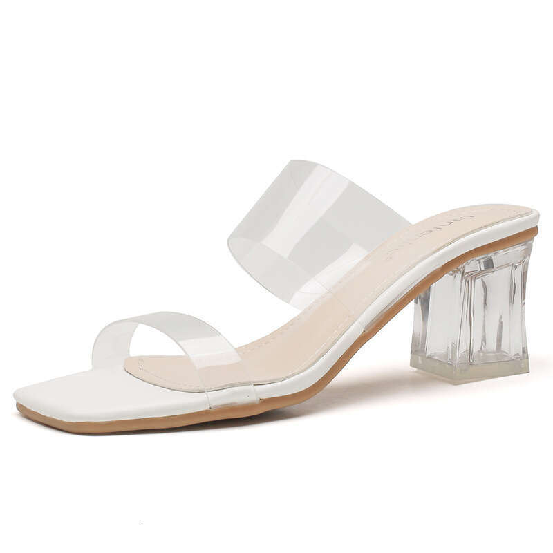 One-Strap Transparent Sandals for Women 2025 Summer New Fashion Internet Celebrity Fairy Style Crystal Chunky Heel High Heels