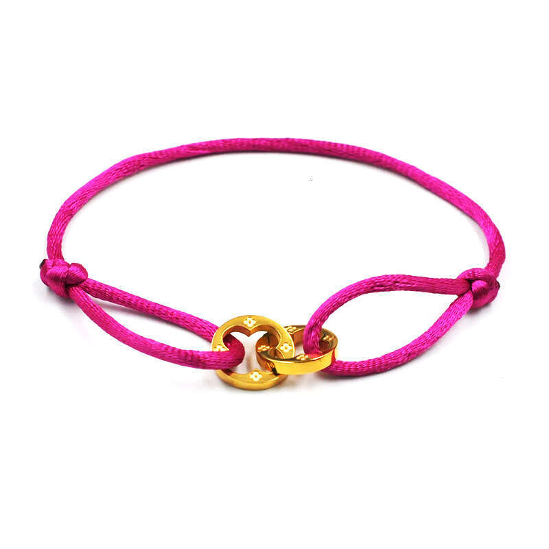Handwoven Couple Stainless Steel Bracelet Donkey Hollow Four-Leaf Clover Double Ring Adjustable