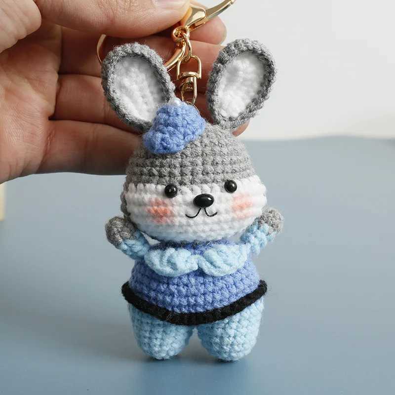 Cute Gray Rabbit Doll Crochet Keyrings Handmake Weaved Exquisite Cartoon Rabbit Keyrings For Car Keys Knitted Small Rabbit Doll X250528