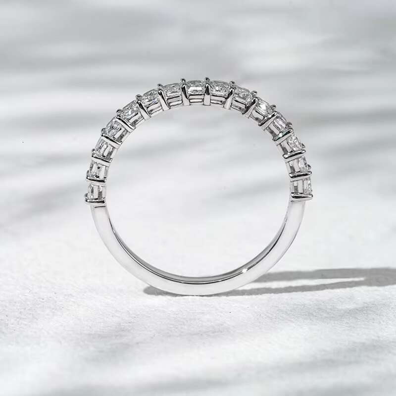 Starsgem 10k White Gold 2x3mm Radiant Cut Half Eternity Lab Grown Diamond Ring Wedding Band