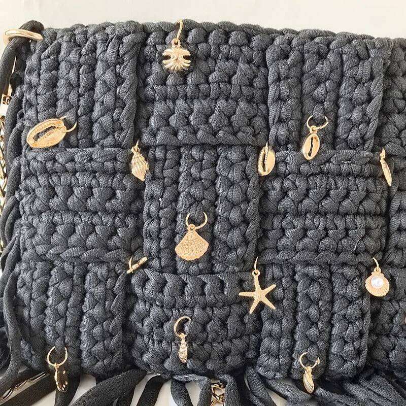 Handmade Crochet women's Shoulder Elegant Sling with Tassel for Ladies New Arrival in Style Trendy black Bag