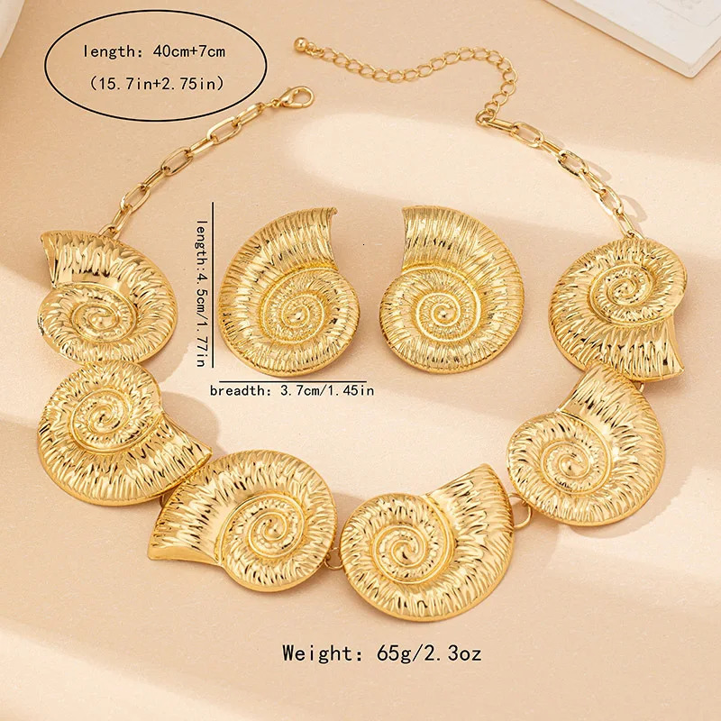 Big Dubai African Woman Jewelry Set Gold Plated Earrings Necklace Lady Copper Snail Shell Fashion Wedding Party Gift 250527