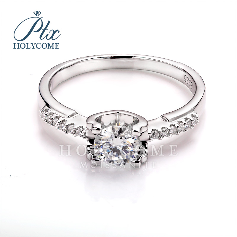High Quality 925 Sterling Silver Moissanite Ring Wedding Engagement Party Gift Round Cut D VVS 0.5CT GRA Moissanite Ring with Side Zircon Ring for Wom