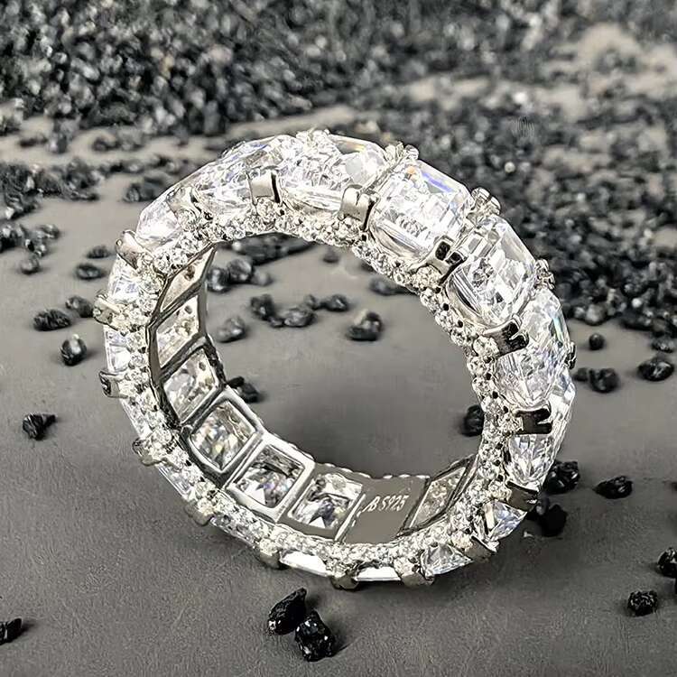 On Sale Classic S925 Sterling Silver VVS Moissanite Rhodium Plated Eternity Band Ring for Women Wedding Fine Jewelry 2025