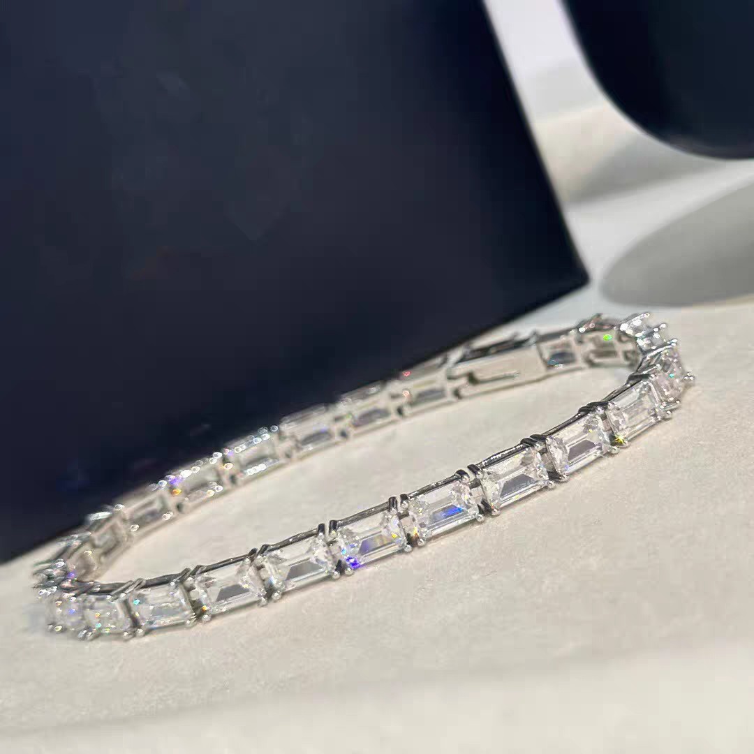 Europe and America Ins Top Sell Luxury Jewelry 10KT White Gold Fill Emerlad Cut 5A Cubic Zircon CZ Diamond Gemstones Party Women Stack Wedding Bracele