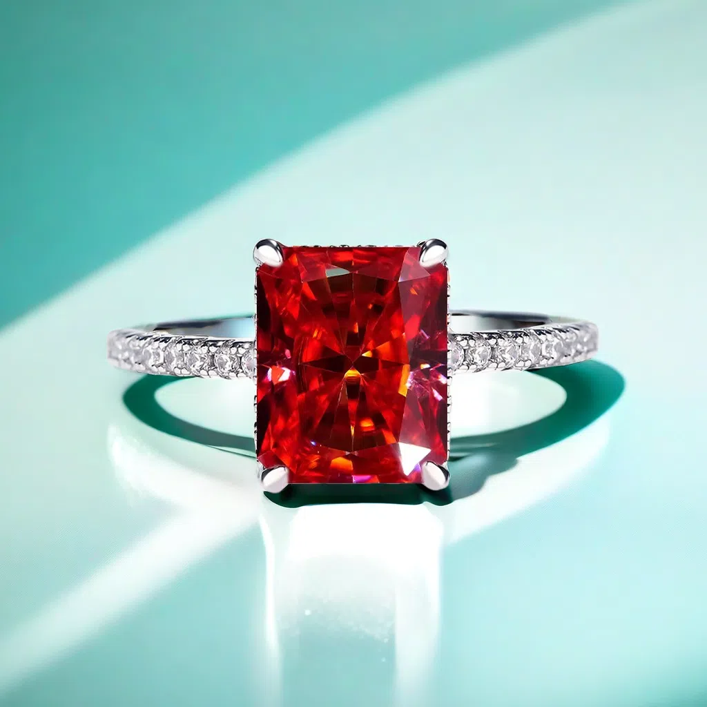 4CT rectangular 8*10 Radient Cut D color VVDS1 Moissanite Ring S925 Sterling Silver Personalized Fashion Geometric Ring Student fashionistas and wealt