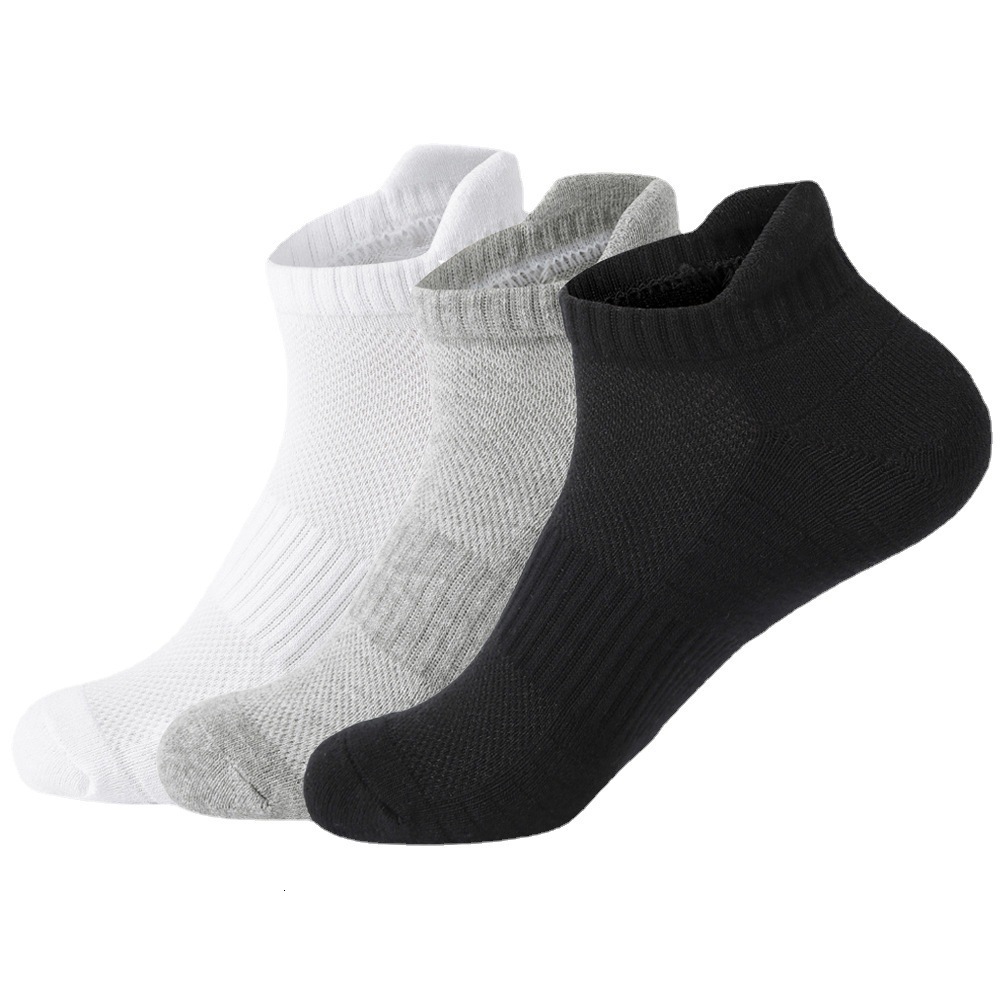Men's Solid Color Cotton Sports Running Thickened Terry Bottom Mesh Breathable Deodorant Short Tube Socks