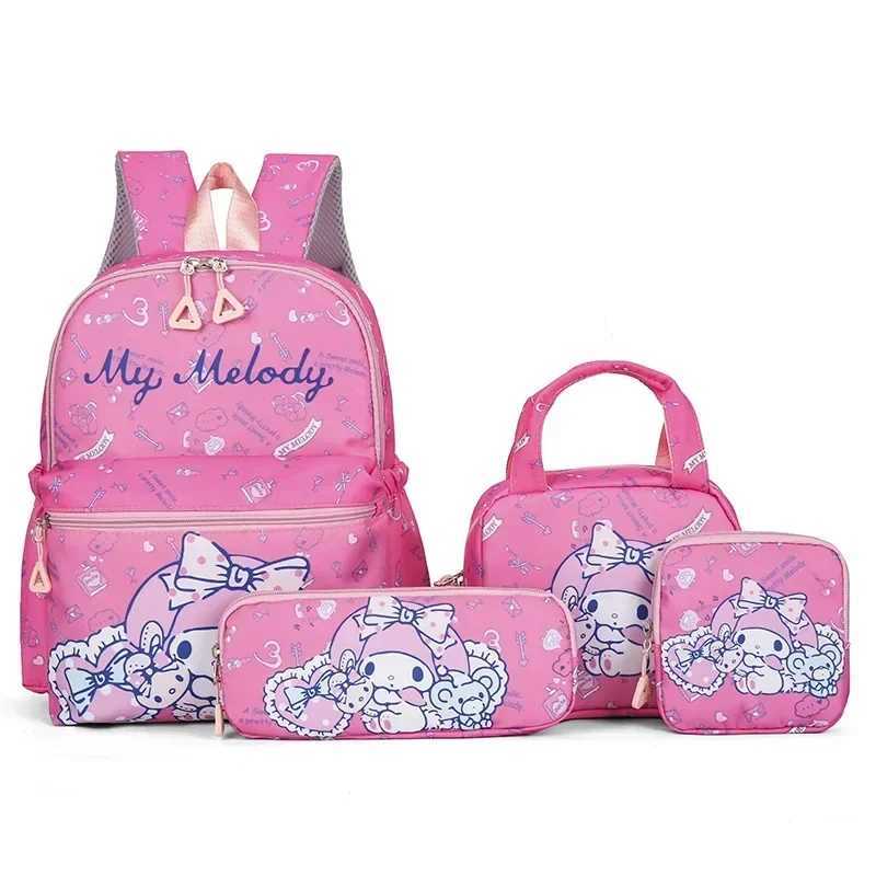 Sanrio 4pcs Sanrio hello kitty kuromi school bag cartoon backpack student backpack fashion cartoon pencil case shoulder messenger bag XJ250527
