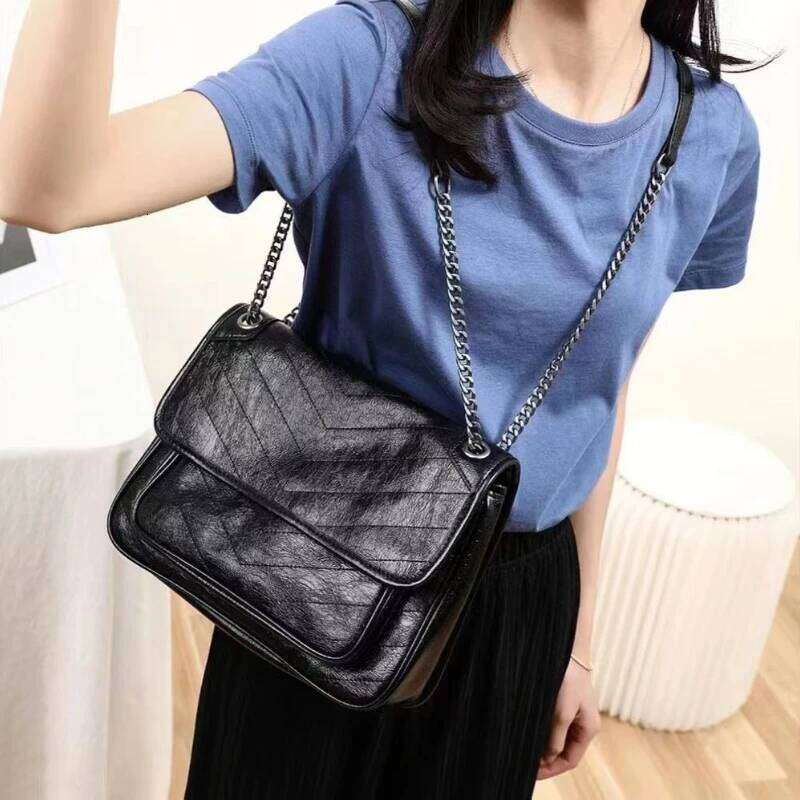 Design Bag Top Cowhide Postman Oil Wax Real Leather Chain Retro Wandering One Shoulder Messenger Small Square Side Bag For Ladies Brand Bag