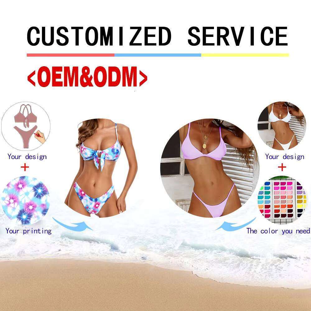 Custom New Design Hot Sale Print One Piece Micro Thong Girl Bikini Ladies Front Cross Back Lace Up Swimsuit Women Sexy Swimwear