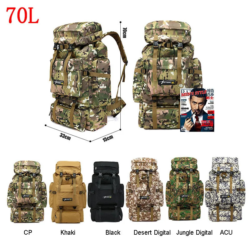 70L Tactical Camping Bag Backpack Mountaineering For Men Travel Outdoor Sport Molle Rucksack Hunting Shoulder Luggage Large Bag 250522