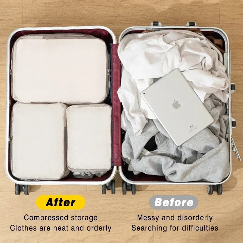 Set/4Pcs Portable Travel Compression Packing Cubes Bag Waterproof Organizer Bags Suitcase Clothes Organizers Handbag Travel Bag 250526