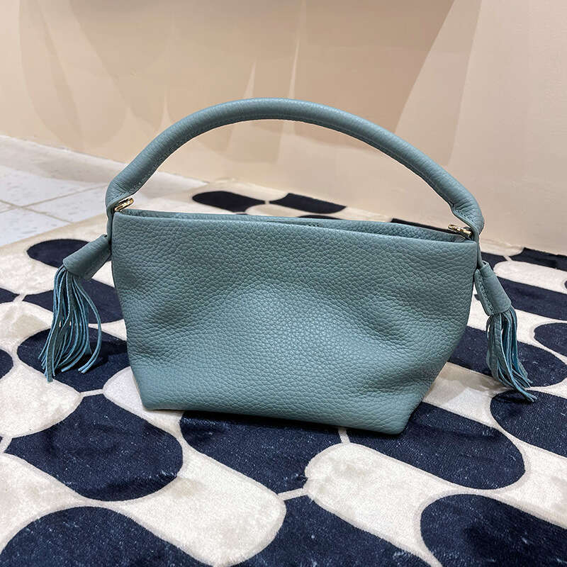 Autumn Winter New Fashion Tassel Basket for Women High-end Handbag Top Layer Cowhide Crossbody Shoulder Bag