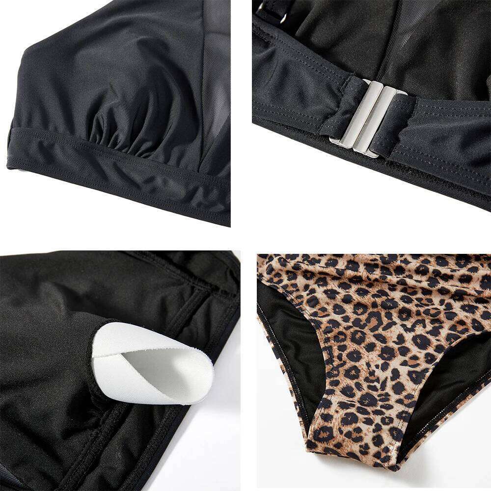 Lace-up Printed High Waisted Bikini - Elegant Two Piece Hollow Swimwear for Ladies