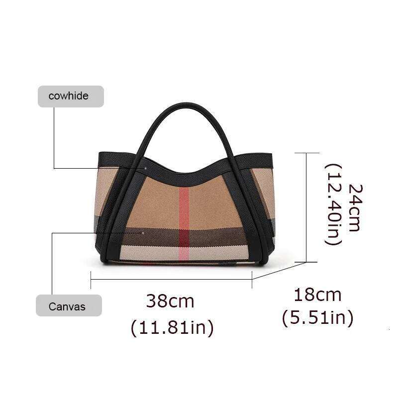 Leather Capacity Women's Handbag with Plaid Pattern 2025 New Design Large Bag