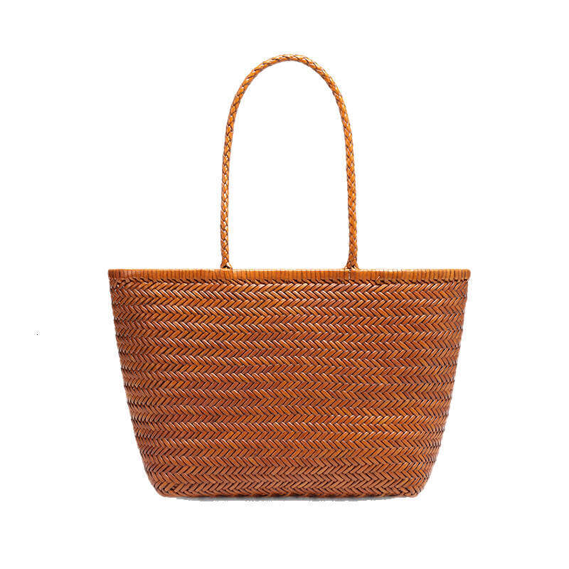 Tote Bag Braided Handbag Niche Design Genuine Leather Handbag Handwoven Single Shoulder Crossbody Mother Daughter Woven Rattan Bag Shoulder Bag
