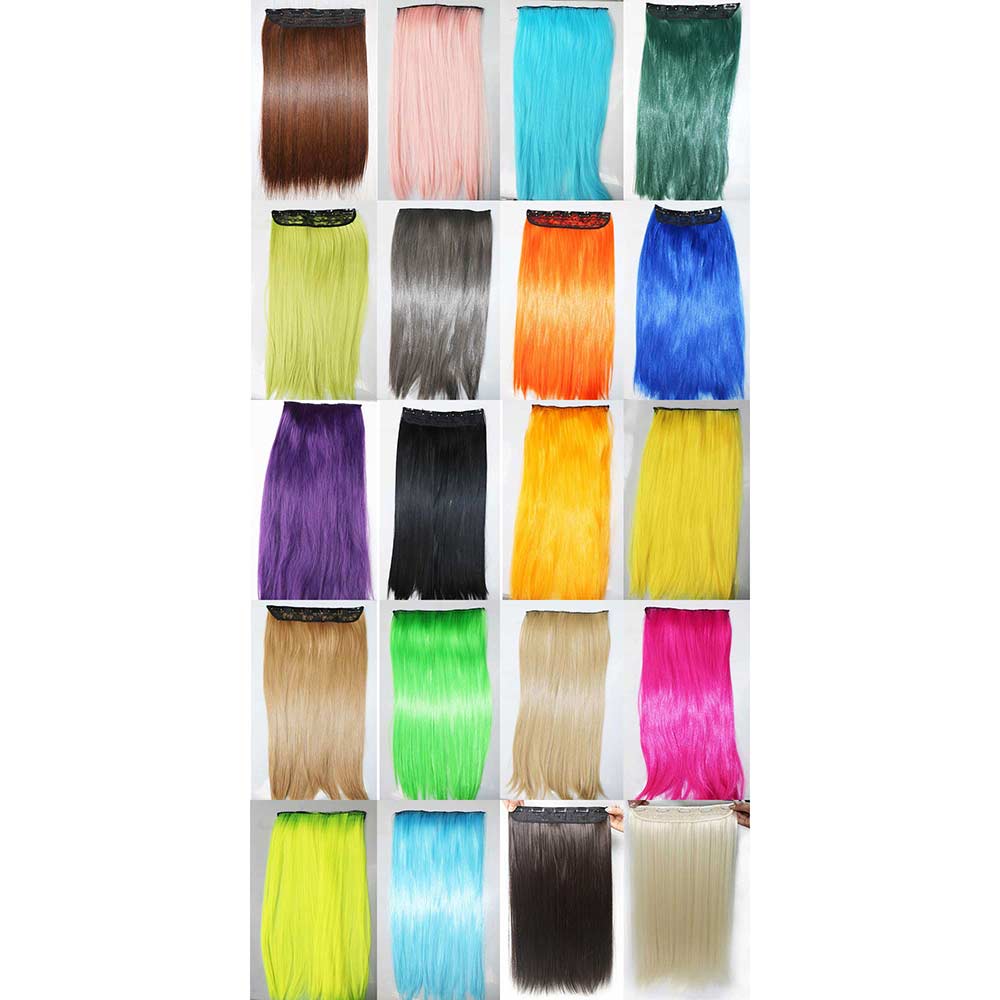 LeeWin Single Color 20" 5 Clips/pc 3/4 Full Head Curly Wave Clip on Synthetic Hair Extensions Hair Pieces for Women