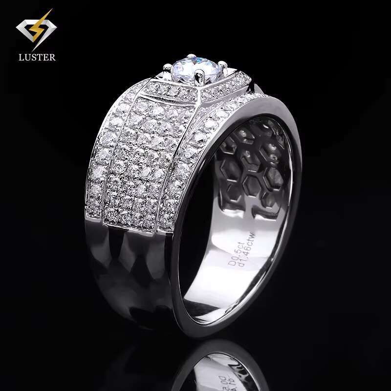 Luster Jewelry Wholesale Customized Design Jewellery 10k/14k/18k Real Gold Ring VVS Iced Moissanite Men Ring