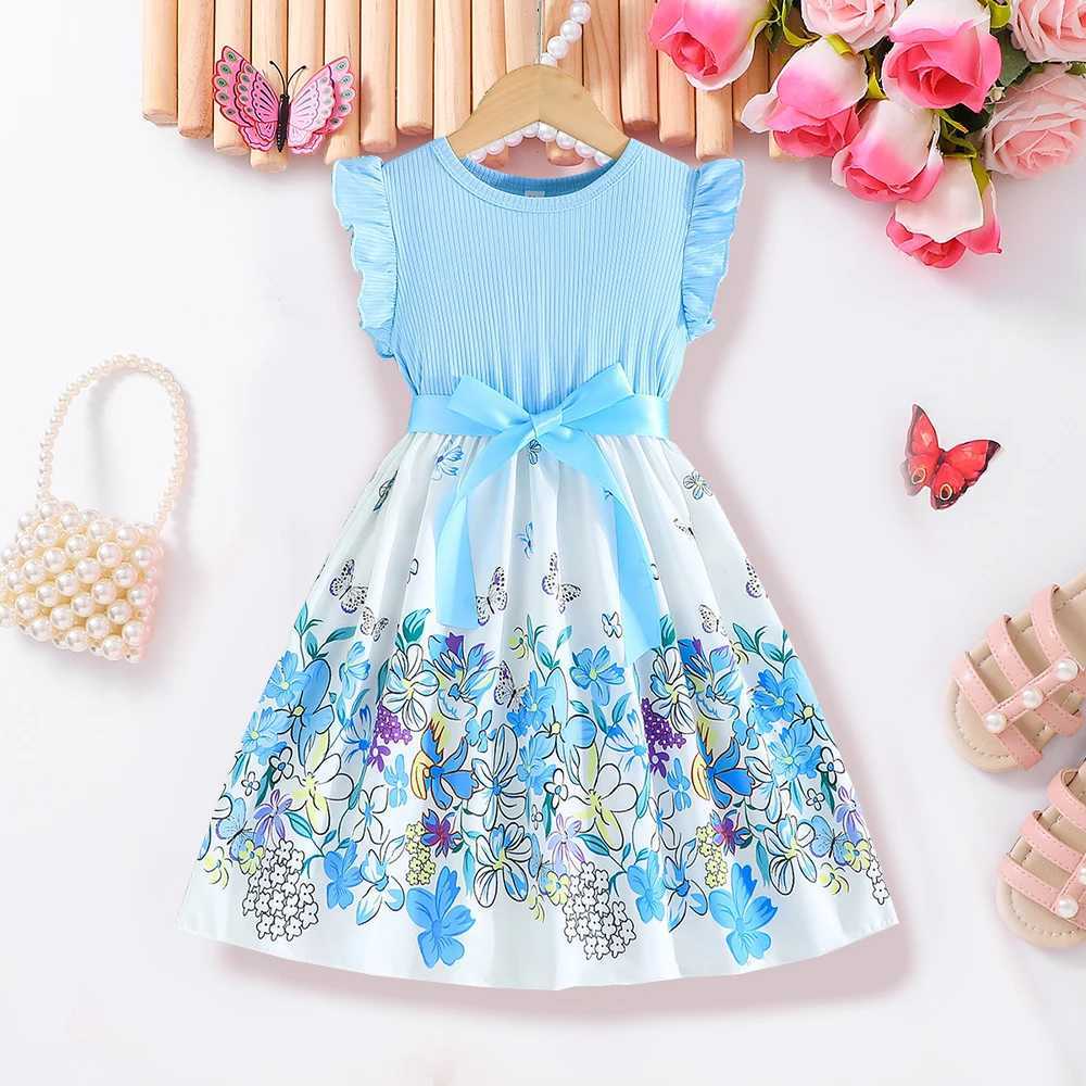 Full Printing Patchwork Casual Dress for Kids Girl Knitting One Piece Printed Flower Dresses Summer Girls Dresses Daily Clothing X250528