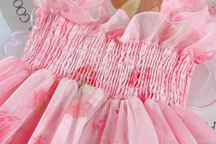 Summer Girl Pink Dress with Wing Elegant Princess Tutu Dresses Stretch Bust Full Printing Butterfly Fluffy Birthday Ball Gown X250528