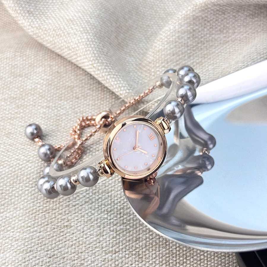 Womens Beaded Pull-out Bracelet Alloy Rose Gold Case Premium Fritile-textured Dial Elegant Quartz Watch Suitable for Banquet XJ250527